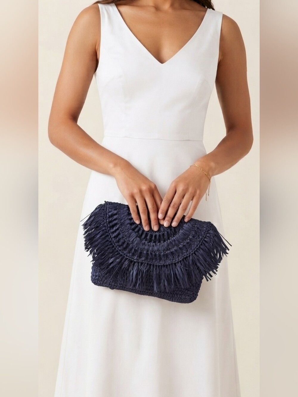 Mar Y Sol Navy Mia Mini Fringe Clutch